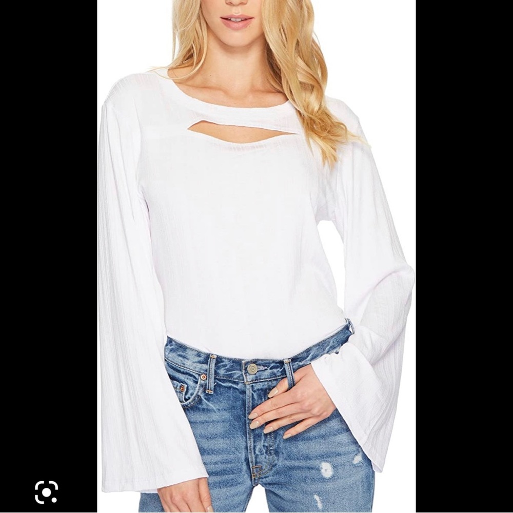 LNA White Cutout long bell sleeve top